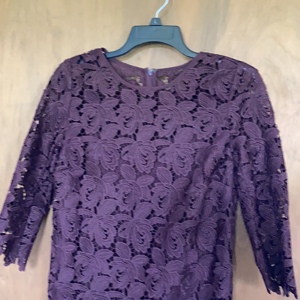 Loft embroidered floral crochet lace like outer layer dress size 0 - Picture 5 of 17